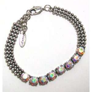 Antiqued Silver Bracelet With Aurore Boreale Swarovski Crystals By 