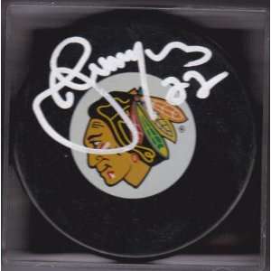 Jamal Mayers Autographed Hockey Puck   Chicago Blackhawks Logo 