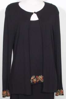 NWT ELLEN TRACY Black Cashmere Embr Twinset 1X Floral  
