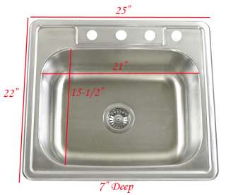 25 Drop In Topmount Stainless Steel Kitchen Prep Sink  