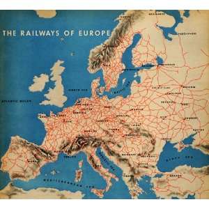  1943 Print Europe Railway Map Train European System Munich 