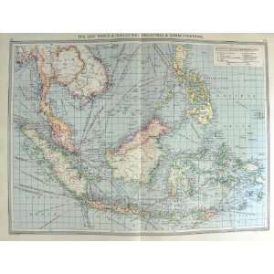 HARMSWORTH MAP 1906 PHILIPPINE BORNEO SUMATRA INDUSTRY 