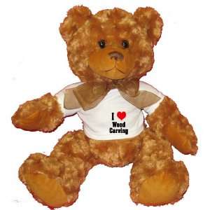  I Love/Heart Wood Carving Plush Teddy Bear with WHITE T 