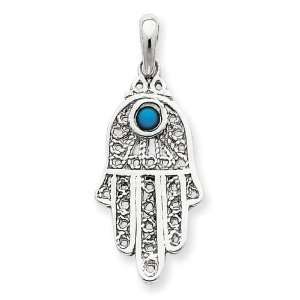   Turquoise Filigree Chamseh Pendant in 14k White Gold Jewelry