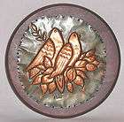 Copper Art Embossed Birds On Wood Plaque 9 Round Picture Wall Vintage 