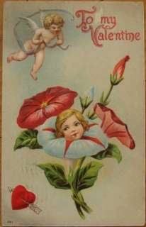 1909 Embossed Litho Valentine Postcard Child in Flower  