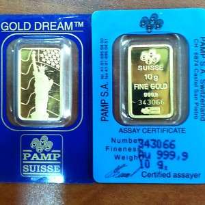 10 Gram Pamp Suisse Gold Bar .9999 Fine (in Assay)  