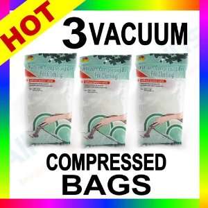  3 Vacuum Compressed Bags Travel Compression Packing Clear 