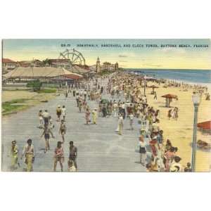 1940s Vintage Postcard Boardwalk, Bandshell, and Clock Tower Daytona 
