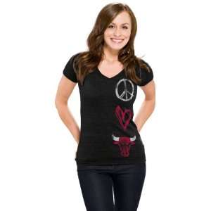 Chicago Bulls Womens Peace Love Logo V Neck Tri Blend T Shirt:  