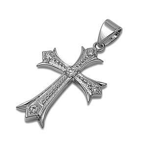   Silver & CZ Classic Shield Shaped Arm Latin Cross Pendant Jewelry