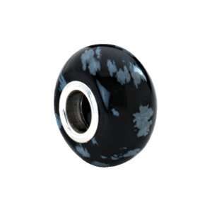    Kera Flake Obsidian Natural Stone Bead/Sterling Silver: Jewelry