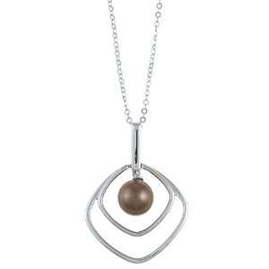 La Preciosa Sterling Silver Chocolate FW Pearl Square Necklace (8 mm)