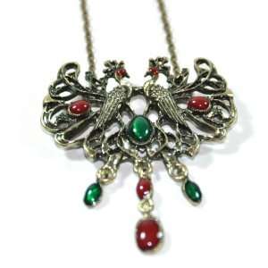 Boho vintage two phoenix long necklace jewelry bird retro colored emo 