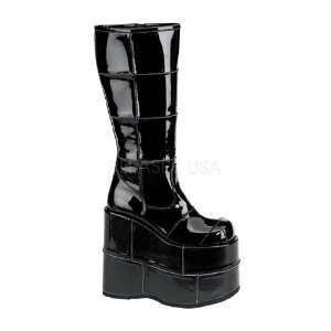  DEMONIA STACK 301 Black Pat Boots 