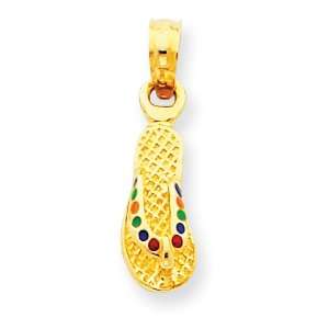  14k Gold Rainbow Enameled Flip Flop Pendant Jewelry