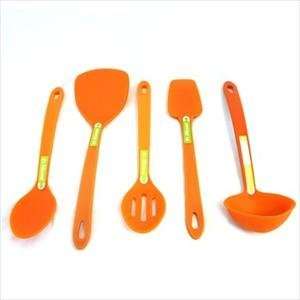 Silvermark 5 Pc Silicone Tool Set Orange Turner Slotted Spoon Spoonula 