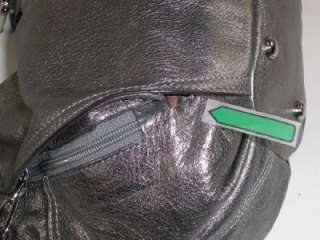 Makowsky Metallic Pewter Leather Christie Tote Handbag Purse 