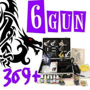 New Top 6 Tattoo Machine Gun Kit Set Power Supply 359+  