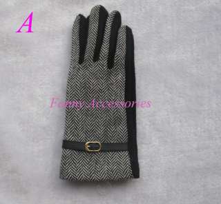Ladies Tweed Wool Herringbone Winter Fashion Gloves Strechy  
