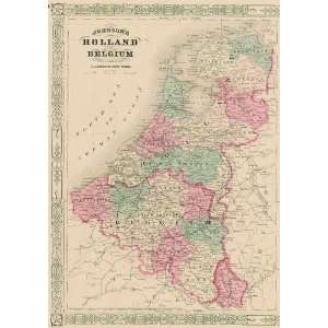   Johnson 1867 Antique Map of Holland & Belgium: Kitchen & Dining