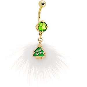    Green Gem Gold Tone Snow Christmas Tree Belly Ring: Jewelry