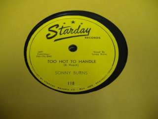   Rockabilly Bopper 78 SONNY BURNS Too Hot to Handle on Starday  