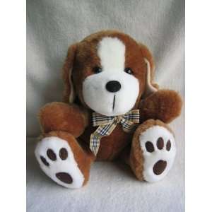   Plush Brown & White Dog with Gold and Black Plaid Bow: Everything Else