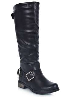 NEW DOLLHOUSE TOMA Women faux Leather Buckle Knee High Mortocycle Boot 