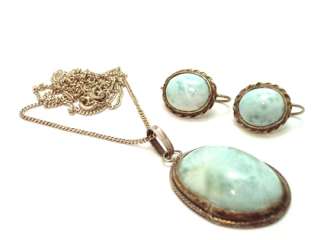 Vintage Necklace Earring Set Sterling Silver 925 Turquoise Pendant 