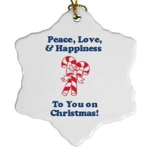  Peace, Love, Happiness Custom Porcelain Snowflake 