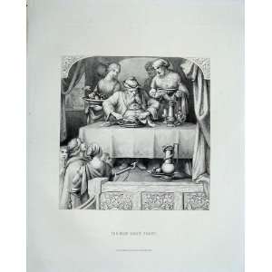  1909 Antique Print Scene Rich ManS Feast Dinner Bible