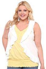 TORRID WHITE SLUB RUFFLE SWEATER OPEN VEST $44 18/20 Size 2  