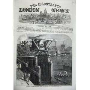  1866 Thames Embankment Cofferdam Yacht Ship River Art 