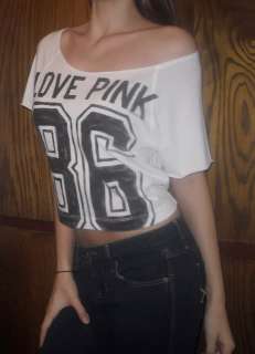 NWT Victorias Secret Pink LOGO Off the Shoulder Crop Shirt Top 