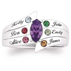   Sterling Silver Mothers Marquise Birthstone Family Name Ring: Jewelry
