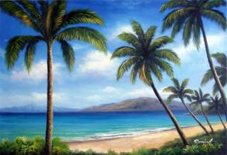 Hawaii Tahiti Beach Surfing Ocean Sunset Art Painting  