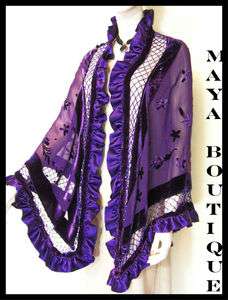 Silk Shawl Wrap Beaded Burnout Velvet Purple Triangle  
