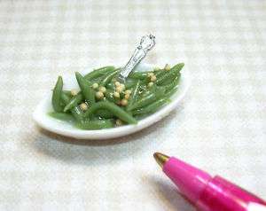 Miniature Serving Dish of Green Beans/Spoon DOLLHOUSE  