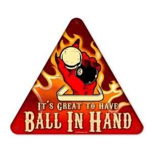   In Hand Vintage Metal Sign Pool Hall Bar Billiards