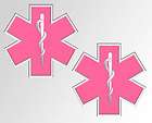 Star of Life Pink EMS EMT Rescue Decals Stickers set of 2 decals each 
