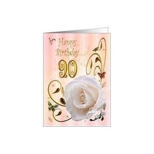   : White rose with dewdrops 90 years Birthday card Card: Toys & Games