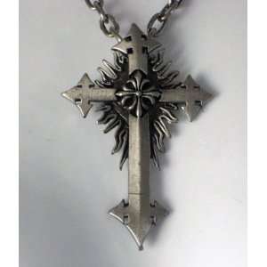  Goth Cross Black Metal Necklace Satan God Holy Sun Fire 