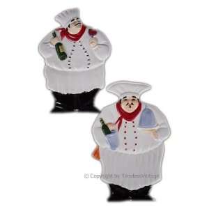  Lot of 2 Ceramic Fat French Chef with Wine Spoon Rests 