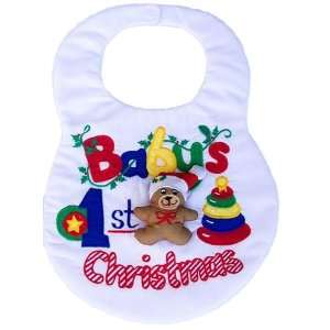  Babys First Christmas Bib w/ Removable Teddy Bear Baby