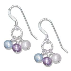 STERLING SILVER PINK, BLUE AND PURPLE FRESH WATER PEARL EARRINGS ON 