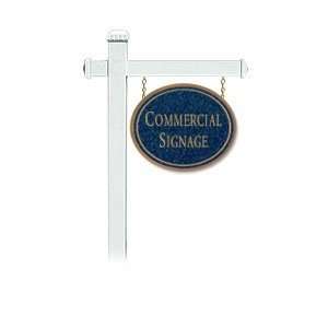  COMMERCIAL SIGN OVAL WHITE POST MOUNTED COBALT BLUE SIGN 