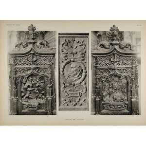  1911 Print Gothic Wood Carving Choir Stalls Brou Church 