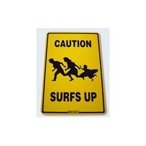  Seaweed Surf Co Surfs Up Aluminum Sign 18x12 in Yellow 