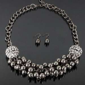 Rhinestone Ball & Pearl Necklace Set  